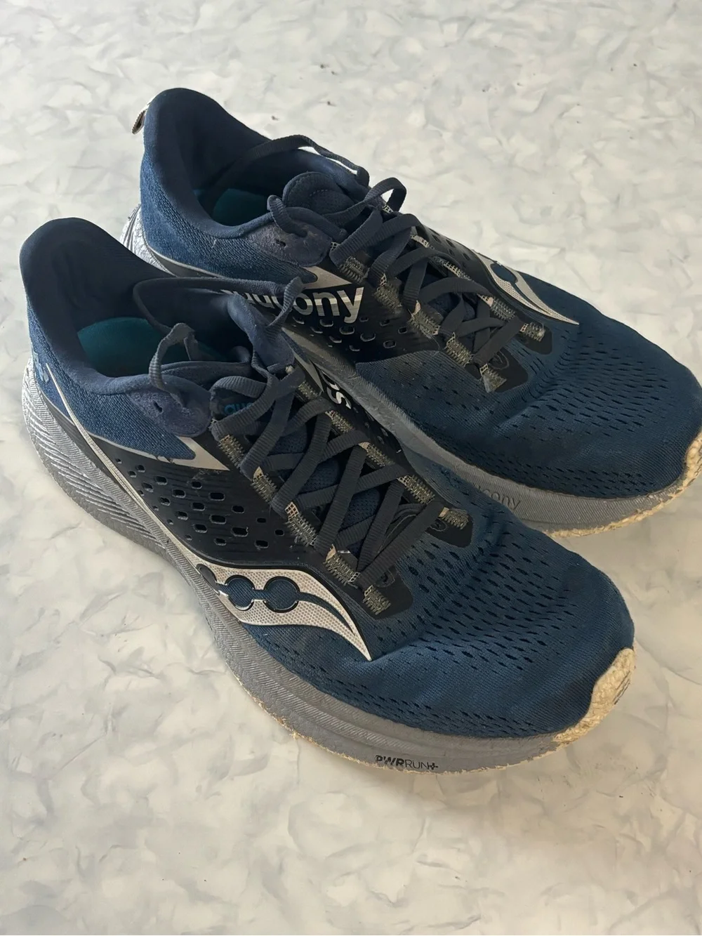 Saucony Ride 17 Men’s Running Shoes Size 10.5 Blue Silver S20924-106 PWRRUN+